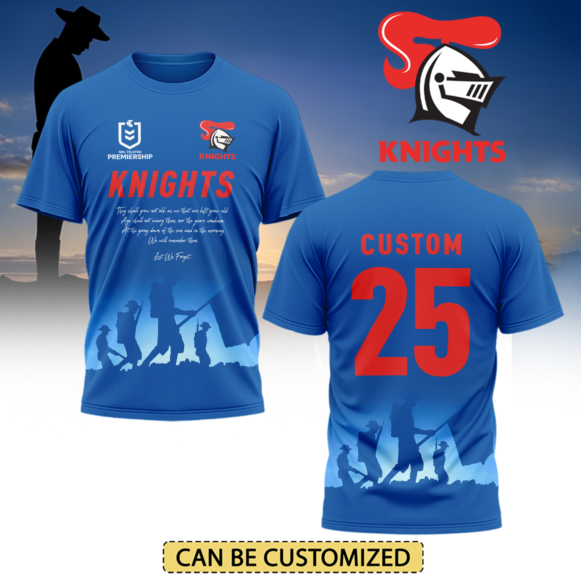 Auspiritmerch Newcastle Knights x Anzac Day Personalized T Shirt Gift For Fans