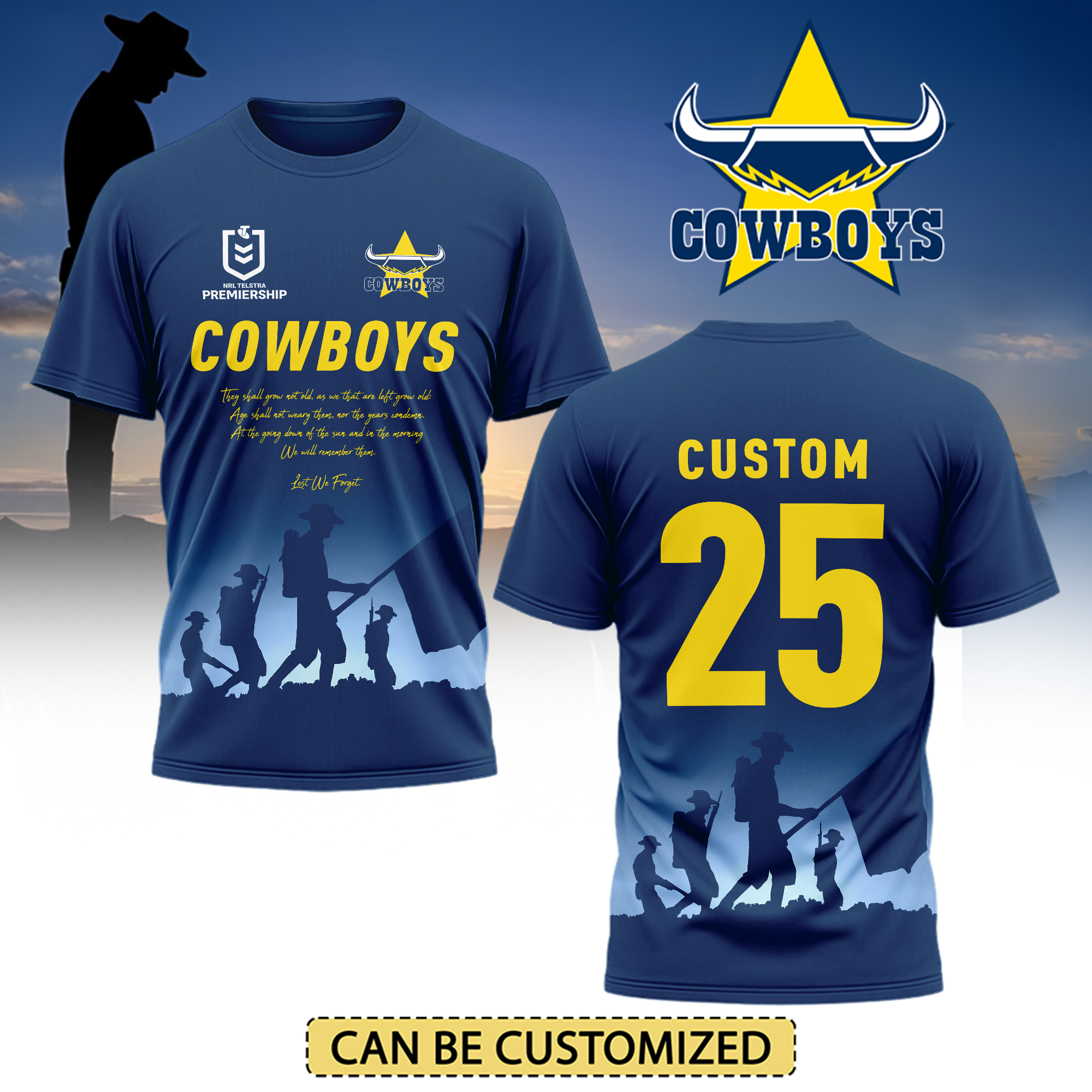 Auspiritmerch North Queensland Cowboys x Anzac Day Personalized T Shirt Gift For Fans
