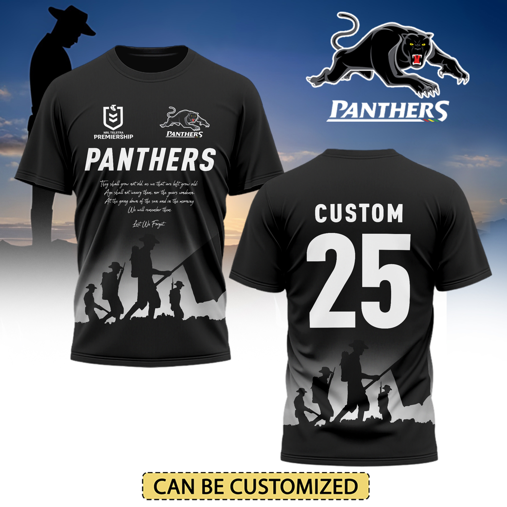 Auspiritmerch Penrith Panthers x Anzac Day Personalized T Shirt Gift For Fans