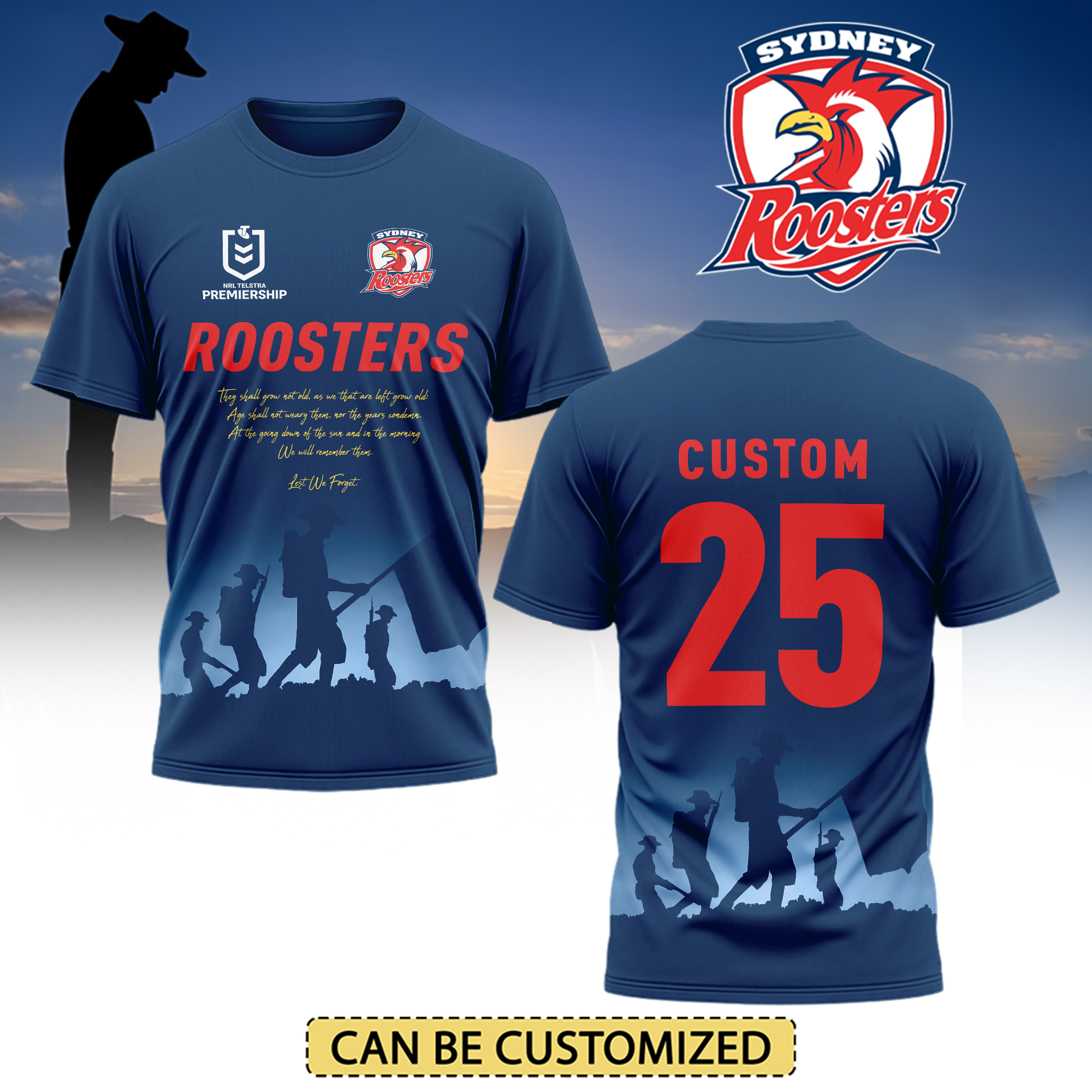 Auspiritmerch Sydney Roosters x Anzac Day Personalized T Shirt Gift For Fans