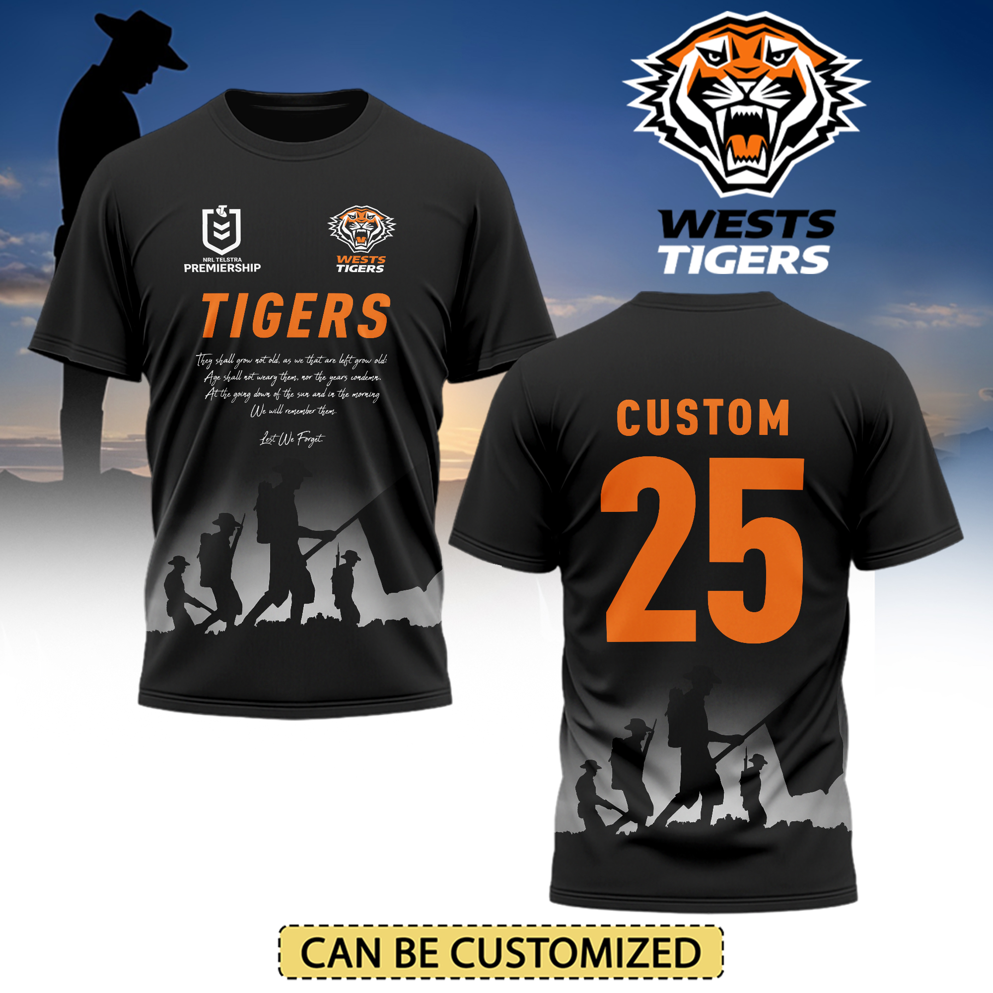 Auspiritmerch Wests Tigers x Anzac Day Personalized T Shirt Gift For Fans