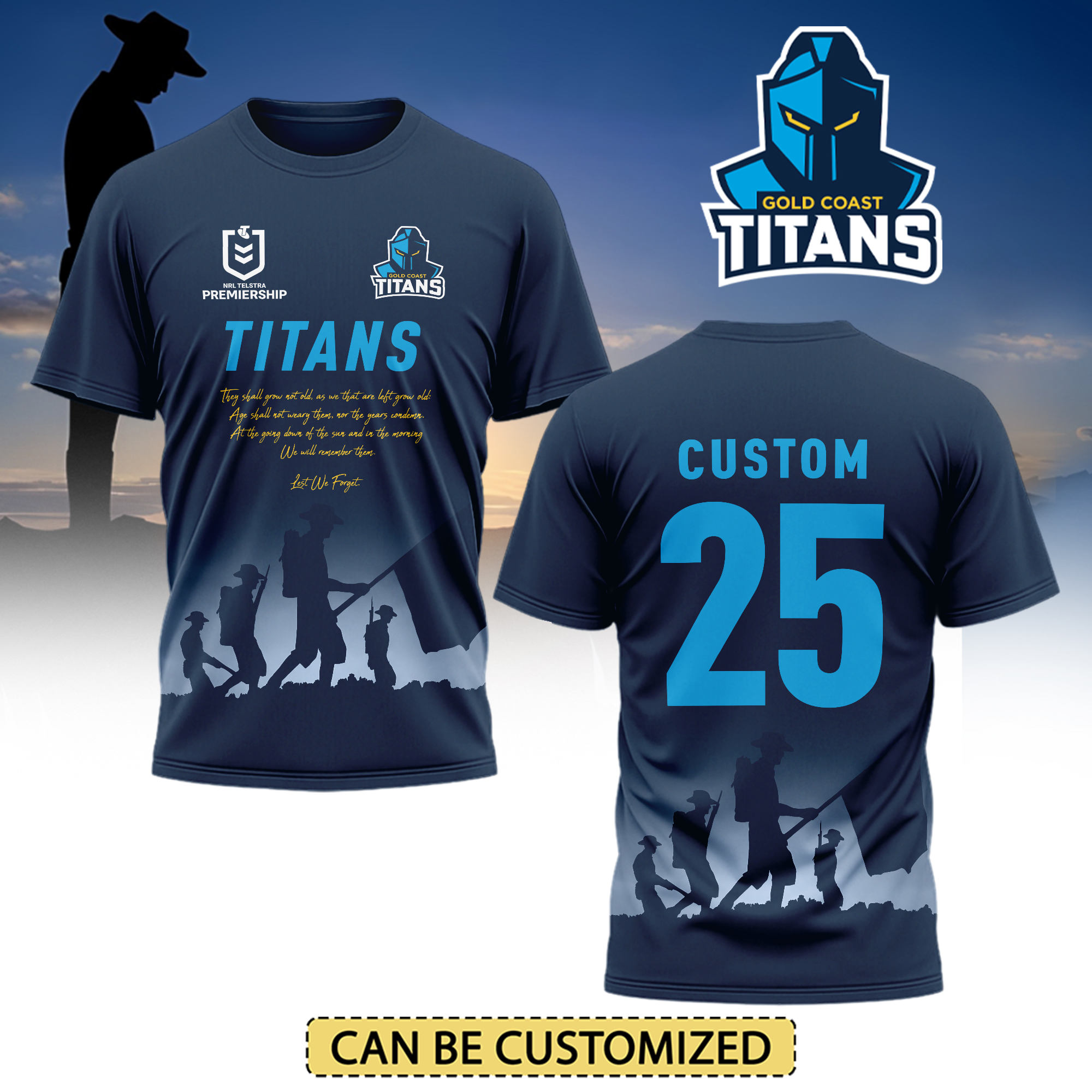 Auspiritmerch Gold Coast Titans x Anzac Day Personalized T Shirt Gift For Fans