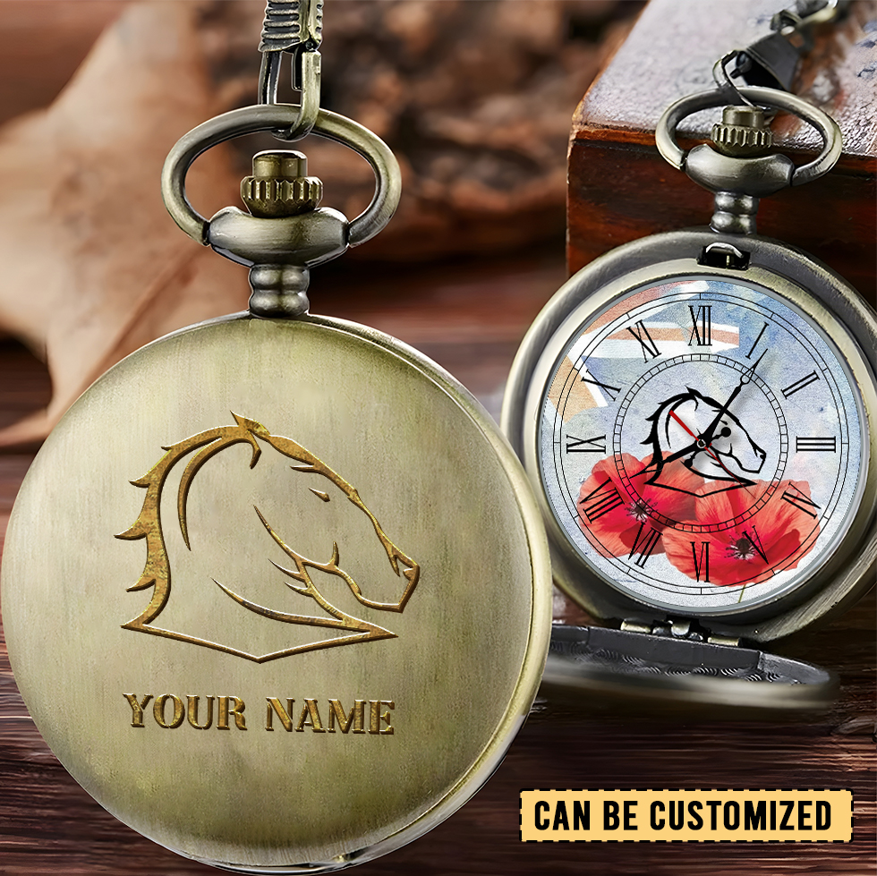 Auspiritmerch Brisbane Broncos x Anzac Day Personalized Pocket Watch Gift For Fans