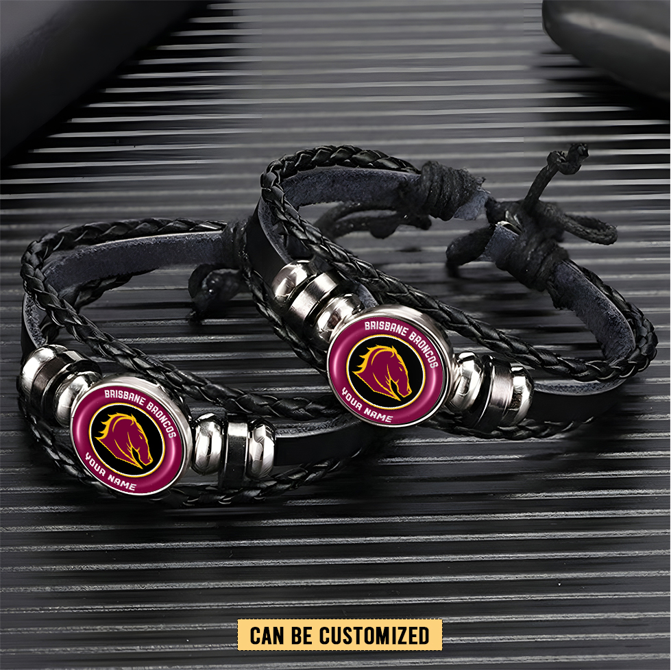 Auspiritmerch Brisbane Broncos Personalized Leather Bracelet Gift For Fans