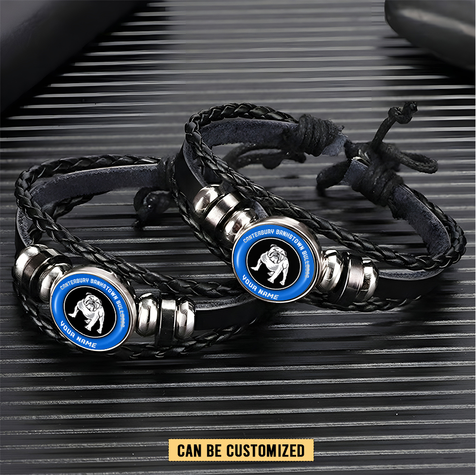 Auspiritmerch Canterbury-Bankstown Bulldogs Personalized Leather Bracelet Gift For Fans