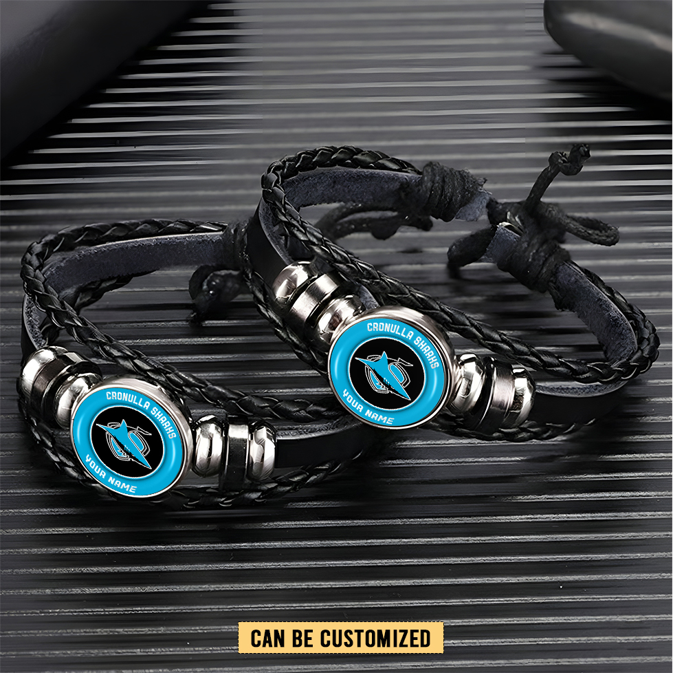 Auspiritmerch Cronulla-Sutherland Sharks Personalized Leather Bracelet Gift For Fans