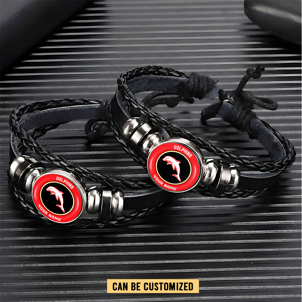 Auspiritmerch Dolphins Personalized Leather Bracelet Gift For Fans