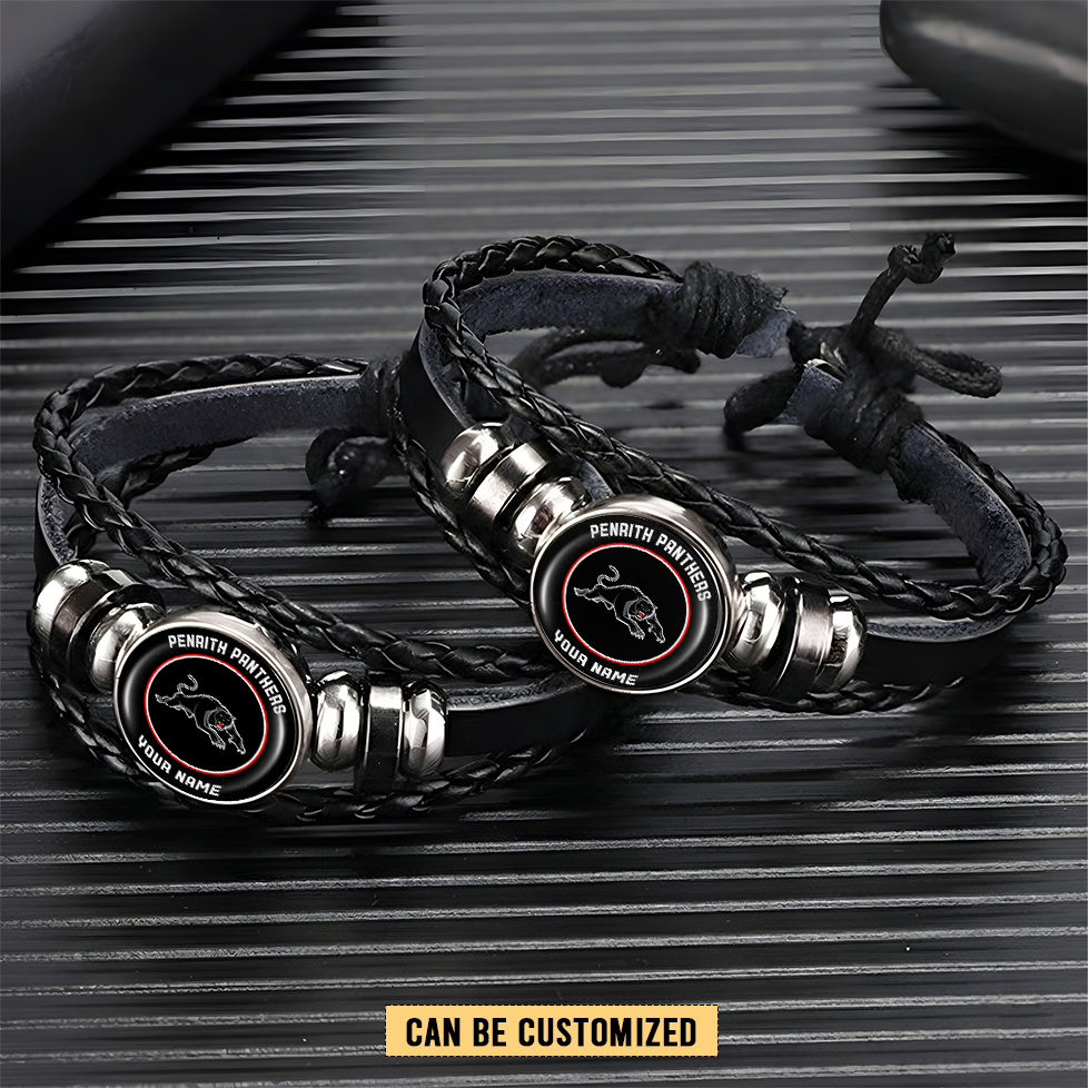 Auspiritmerch Penrith Panthers Personalized Leather Bracelet Gift For Fans