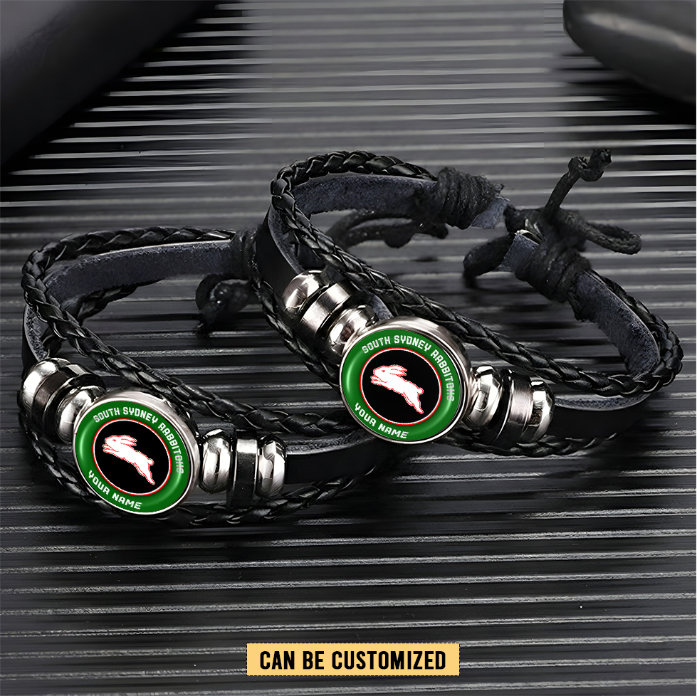 Auspiritmerch South Sydney Rabbitohs Personalized Leather Bracelet Gift For Fans