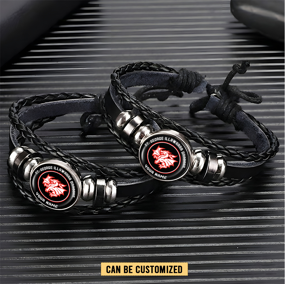 Auspiritmerch St. George Illawarra Dragons Personalized Leather Bracelet Gift For Fans