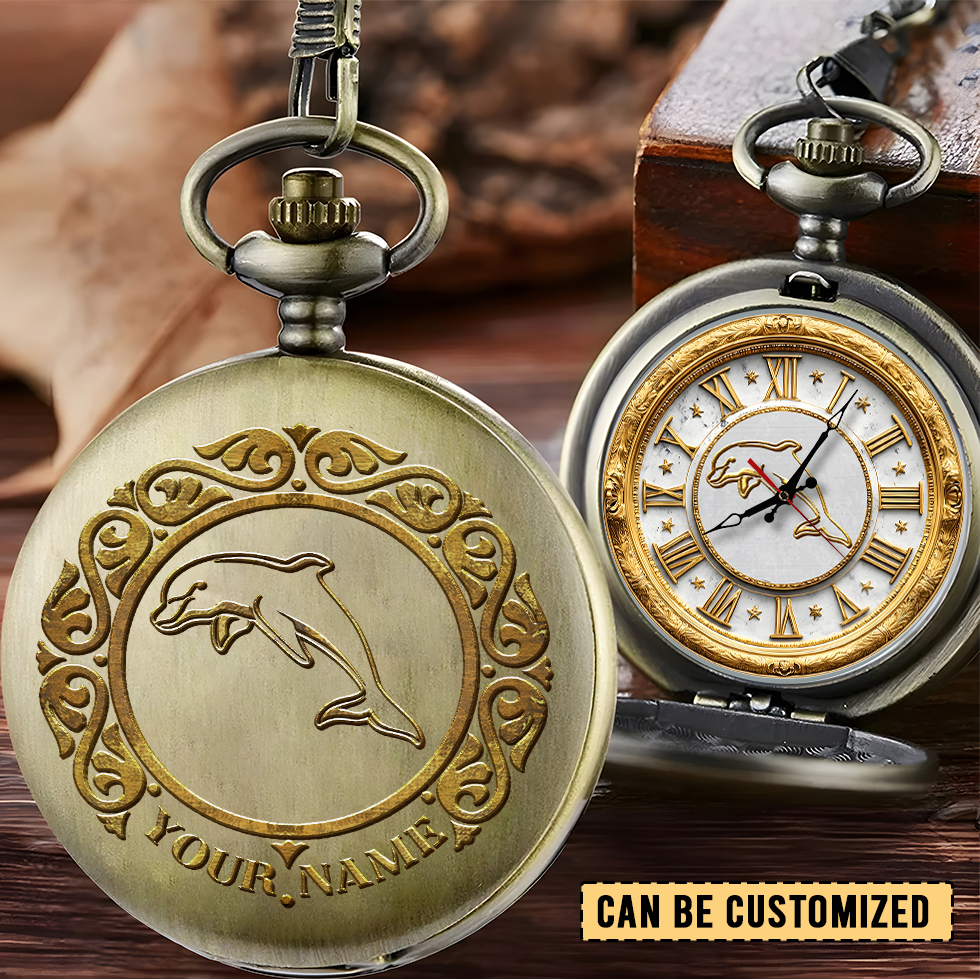 Auspiritmerch Dolphins Personalized Pocket Watch Gift For Fans