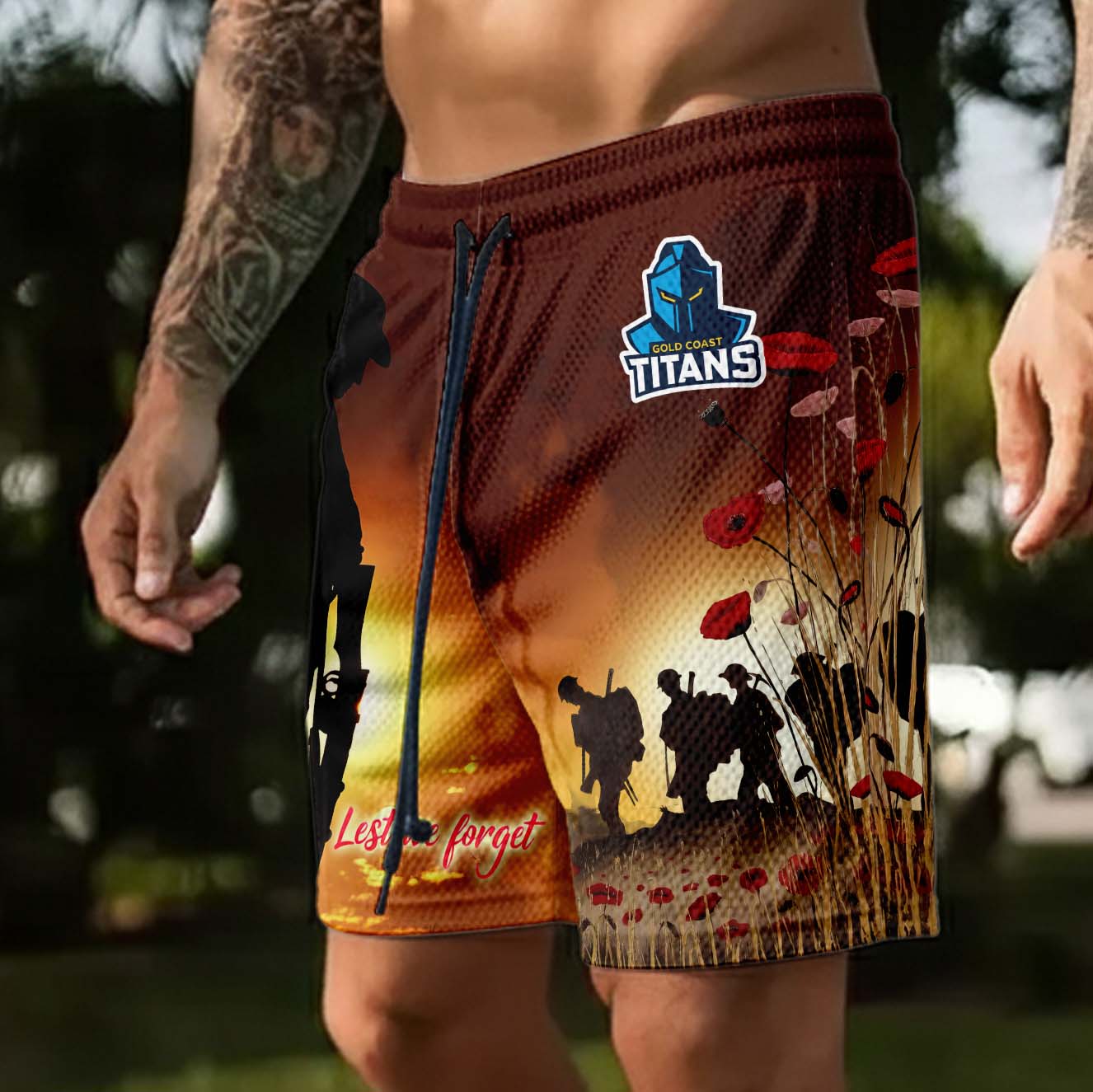 Auspiritmerch Gold Coast Titans x Anzac Day Personalized Short Pants Gift For Fans