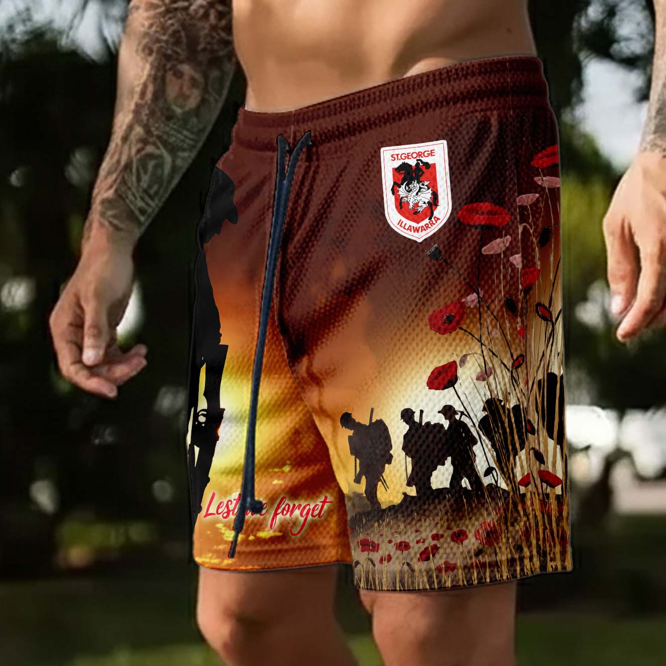 Auspiritmerch St. George Illawarra Dragons x Anzac Day Personalized Short Pants Gift For Fans