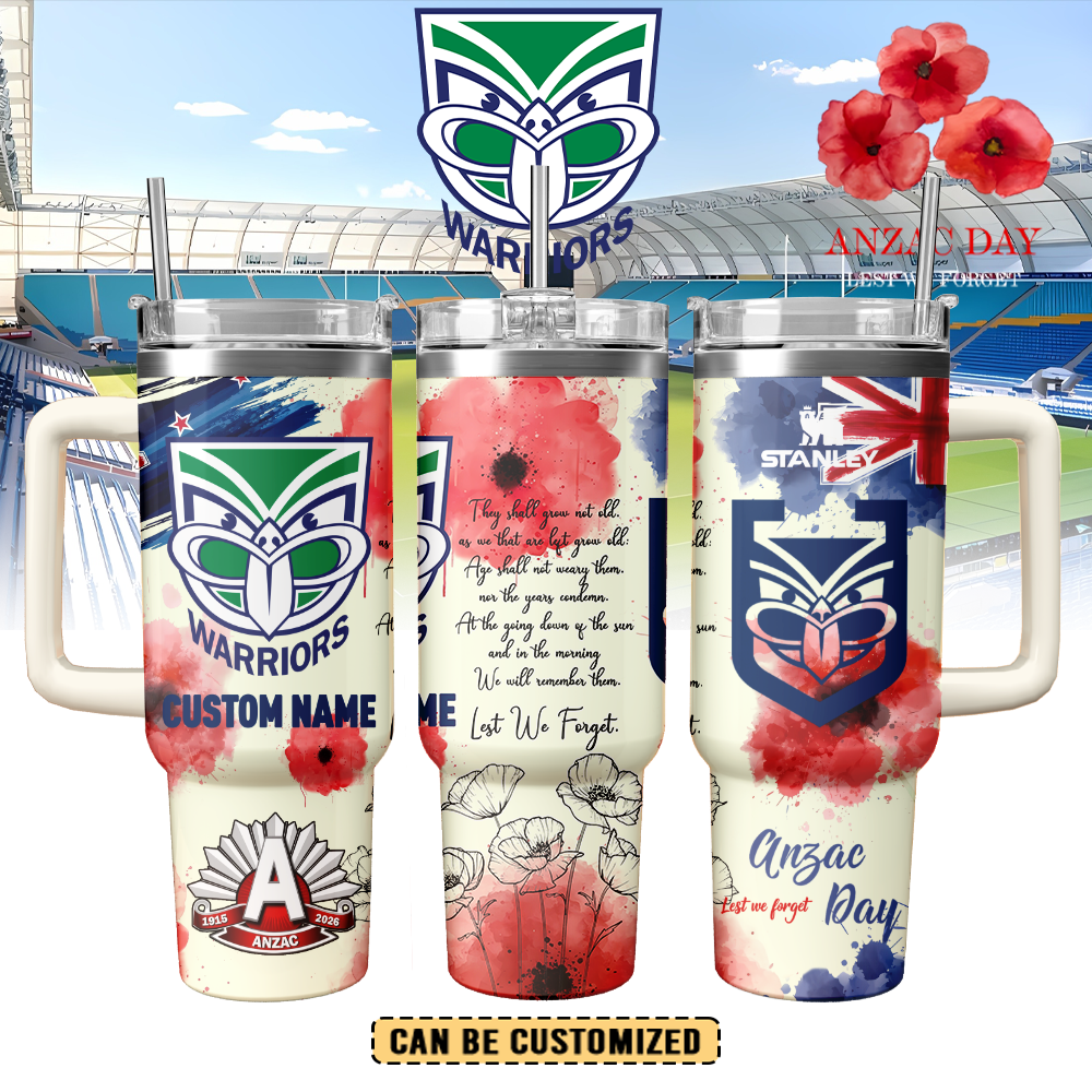 Auspiritmerch New Zealand Warriors x Anzac Day Custom Stanley Quencher 40oz Stainless Steel Tumbler With Handle
