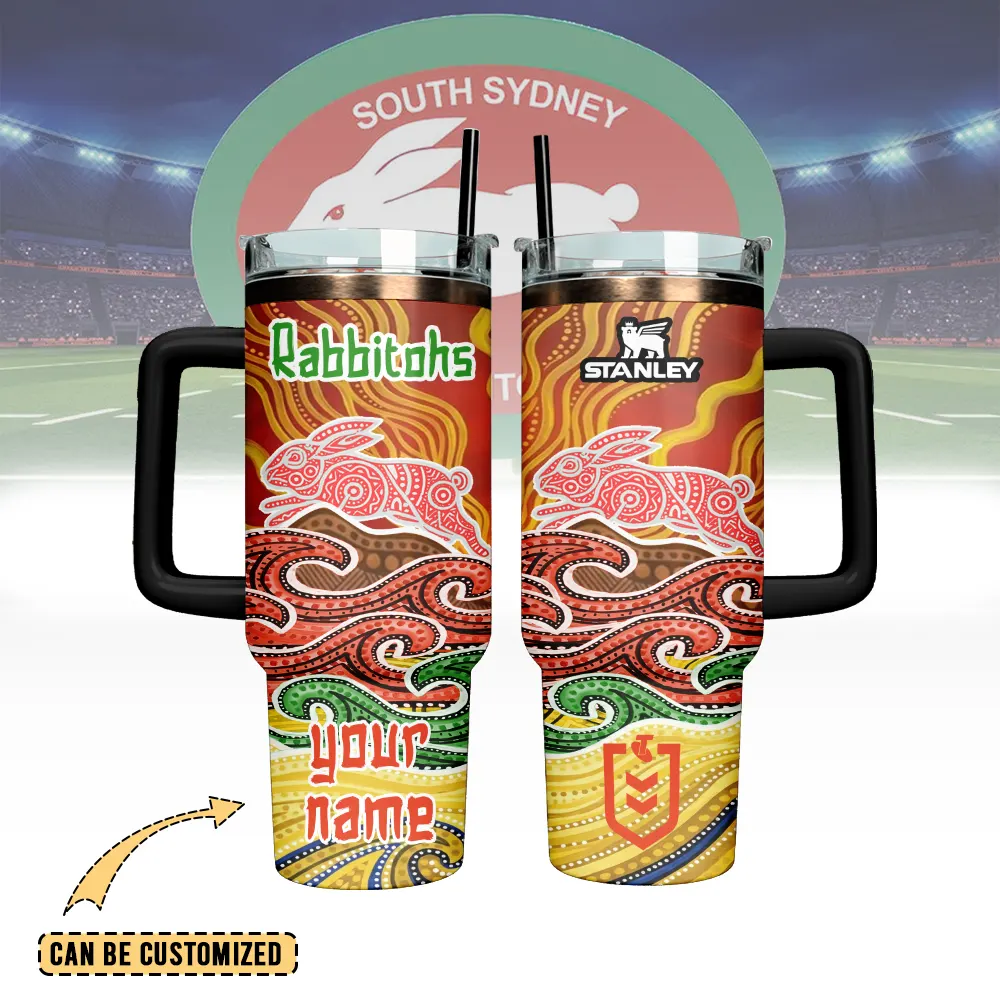 Auspiritmerch South Sydney Rabbitohs Custom Stanley Quencher 40oz Stainless Steel Tumbler With Handle