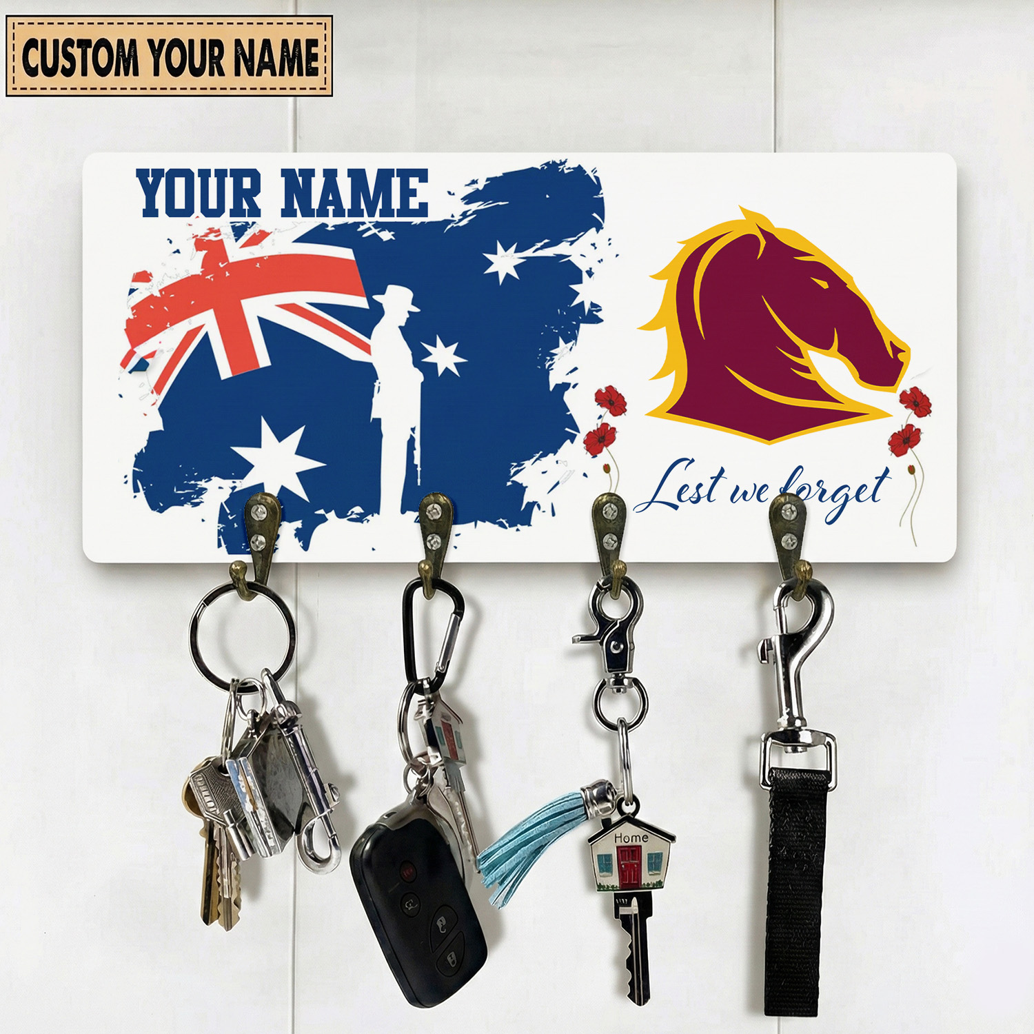 Auspiritmerch Brisbane Broncos x Anzac Day Personalized Key Holder Gifts For Fans