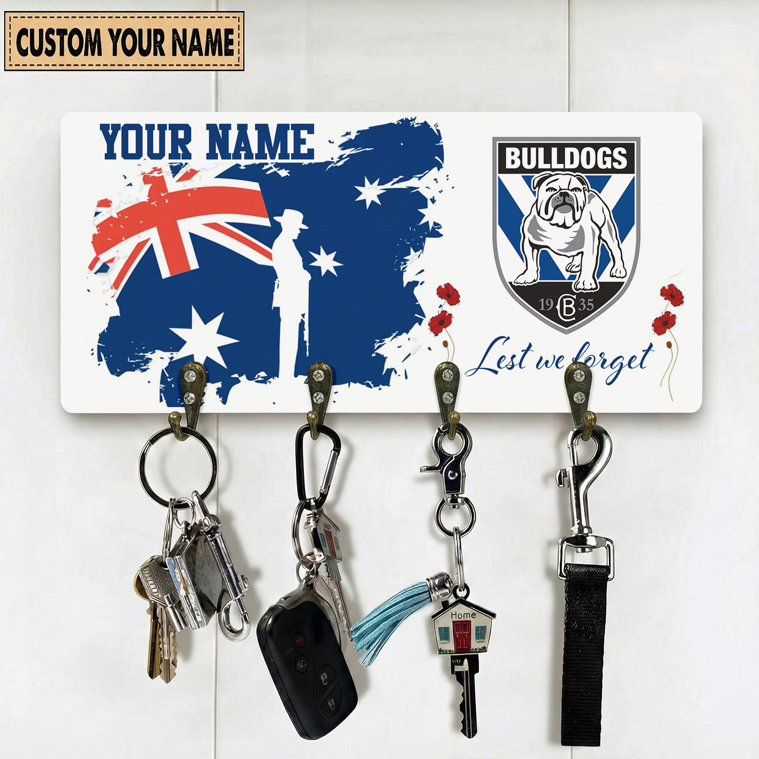 Auspiritmerch Canterbury-Bankstown Bulldogs x Anzac Day Personalized Key Holder Gifts For Fans
