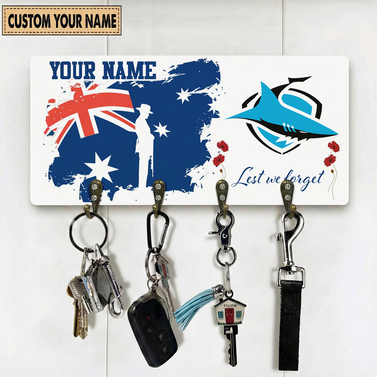 Auspiritmerch Cronulla-Sutherland Sharks x Anzac Day Personalized Key Holder Gifts For Fans