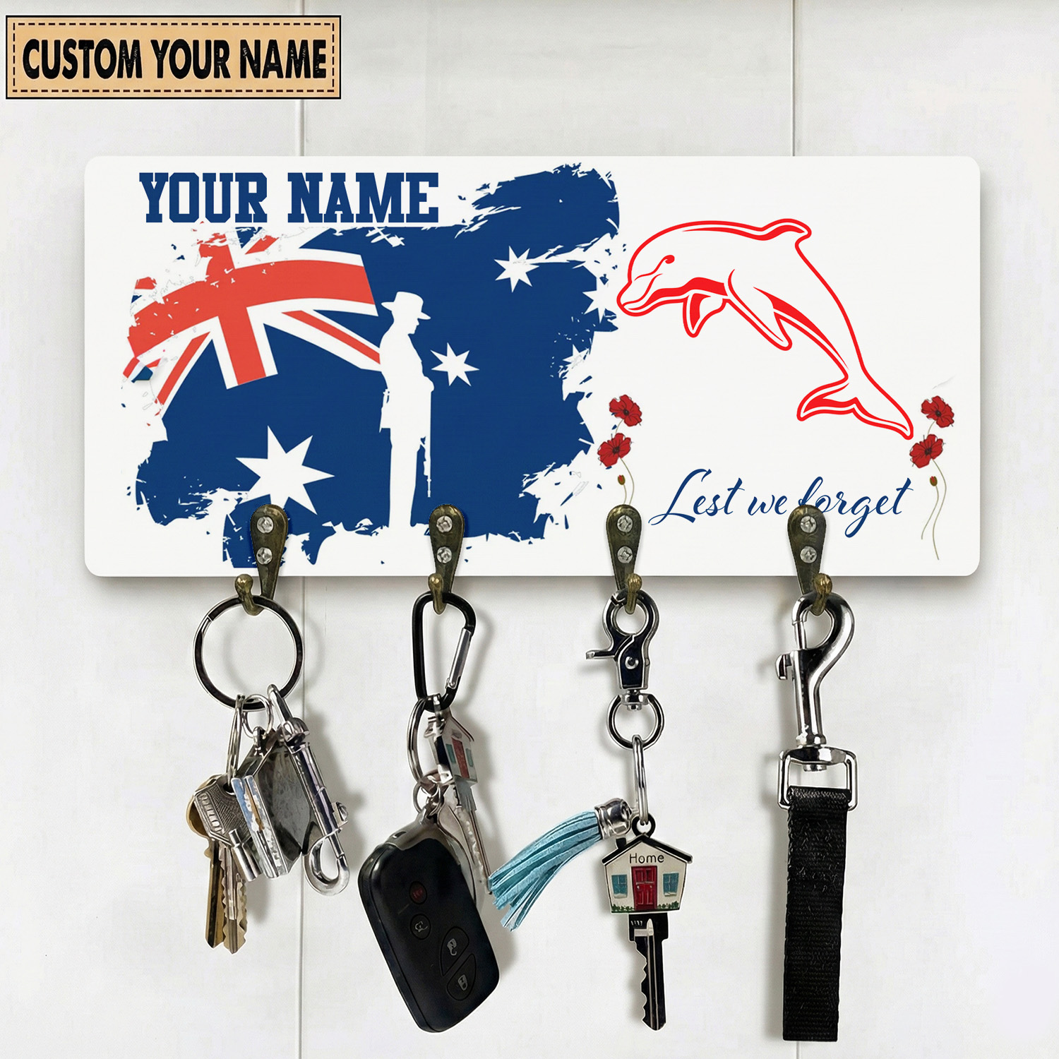 Auspiritmerch Dolphins x Anzac Day Personalized Key Holder Gifts For Fans