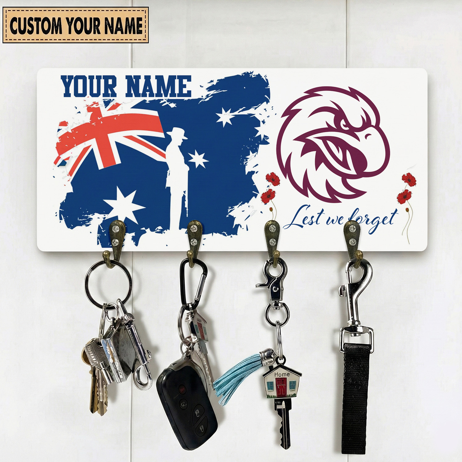 Auspiritmerch Manly Warringah Sea Eagles x Anzac Day Personalized Key Holder Gifts For Fans