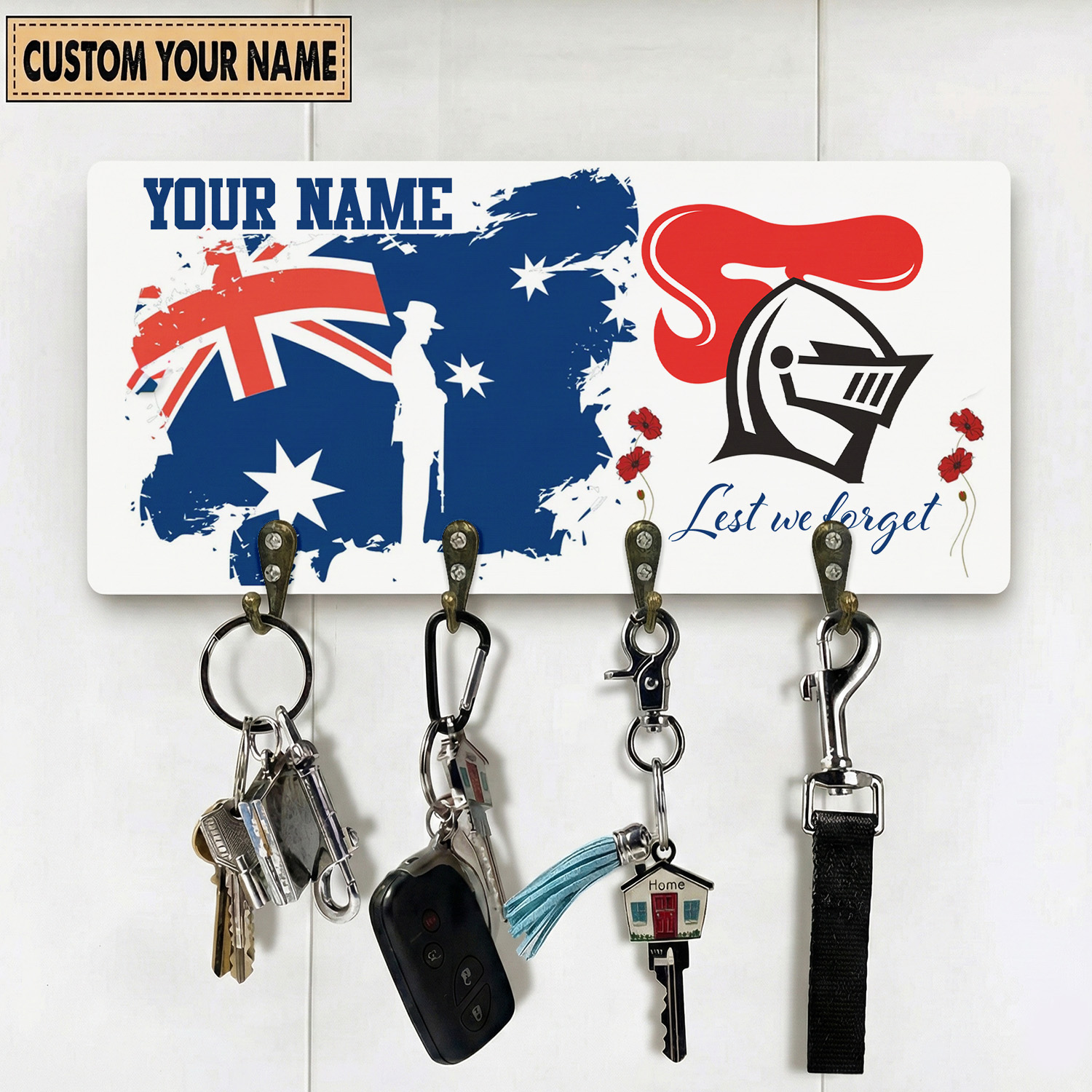 Auspiritmerch Newcastle Knights x Anzac Day Personalized Key Holder Gifts For Fans