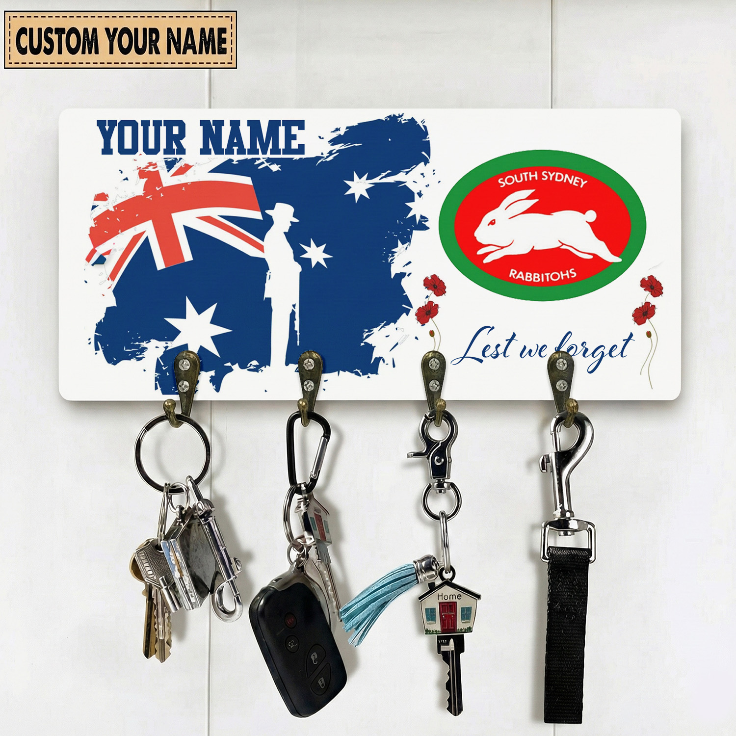 Auspiritmerch South Sydney Rabbitohs x Anzac Day Personalized Key Holder Gifts For Fans