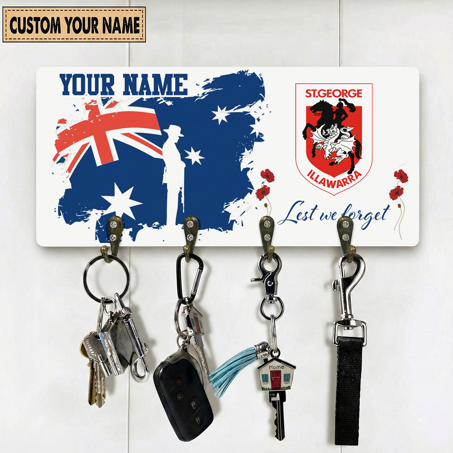 Auspiritmerch St. George Illawarra Dragons x Anzac Day Personalized Key Holder Gifts For Fans