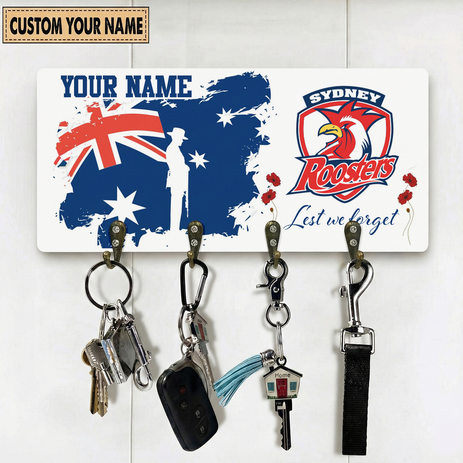 Auspiritmerch Sydney Roosters x Anzac Day Personalized Key Holder Gifts For Fans