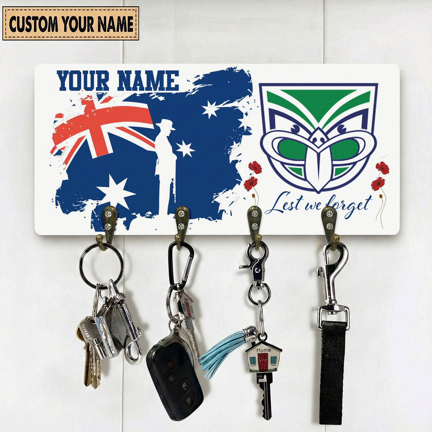 Auspiritmerch New Zealand Warriors x Anzac Day Personalized Key Holder Gifts For Fans