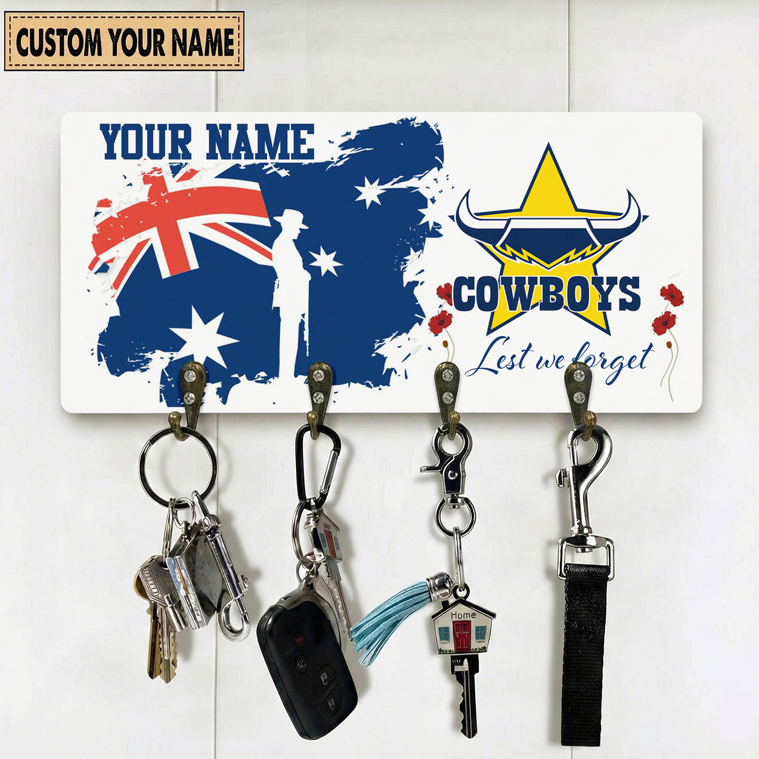 Auspiritmerch North Queensland Cowboys x Anzac Day Personalized Key Holder Gifts For Fans
