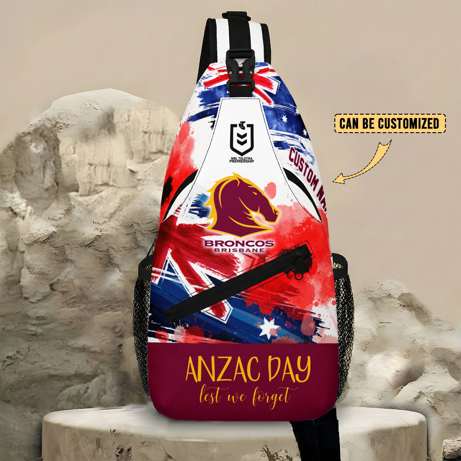 Auspiritmerch Brisbane Broncos x Anzac Day Personalized Sling Bags Gift For Fans