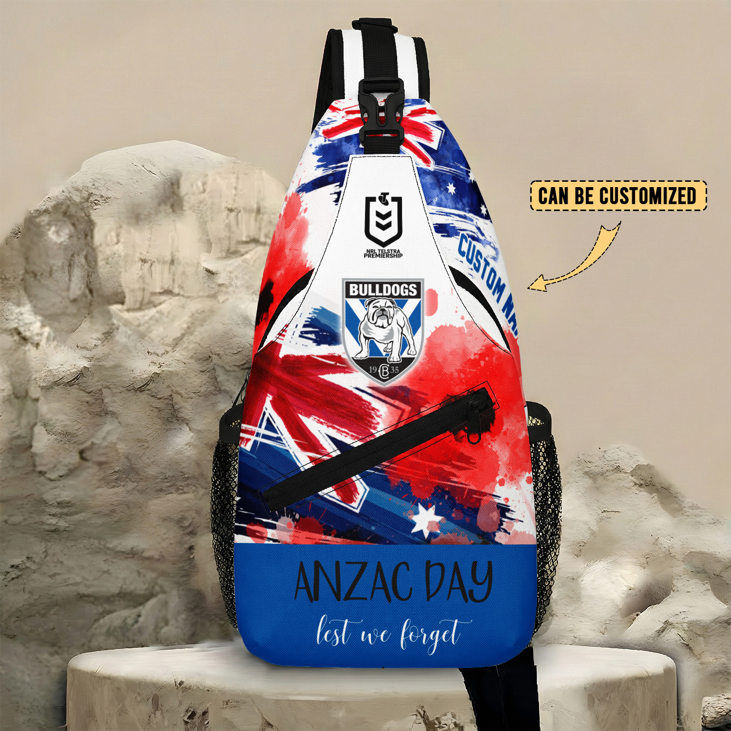 Auspiritmerch Canterbury-Bankstown Bulldogs x Anzac Day Personalized Sling Bags Gift For Fans