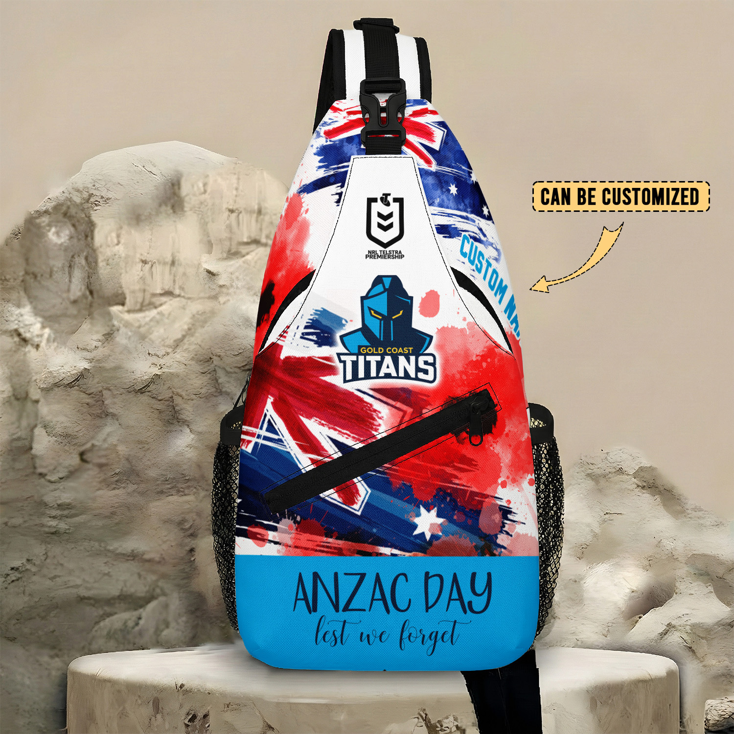 Auspiritmerch Gold Coast Titans x Anzac Day Personalized Sling Bags Gift For Fans