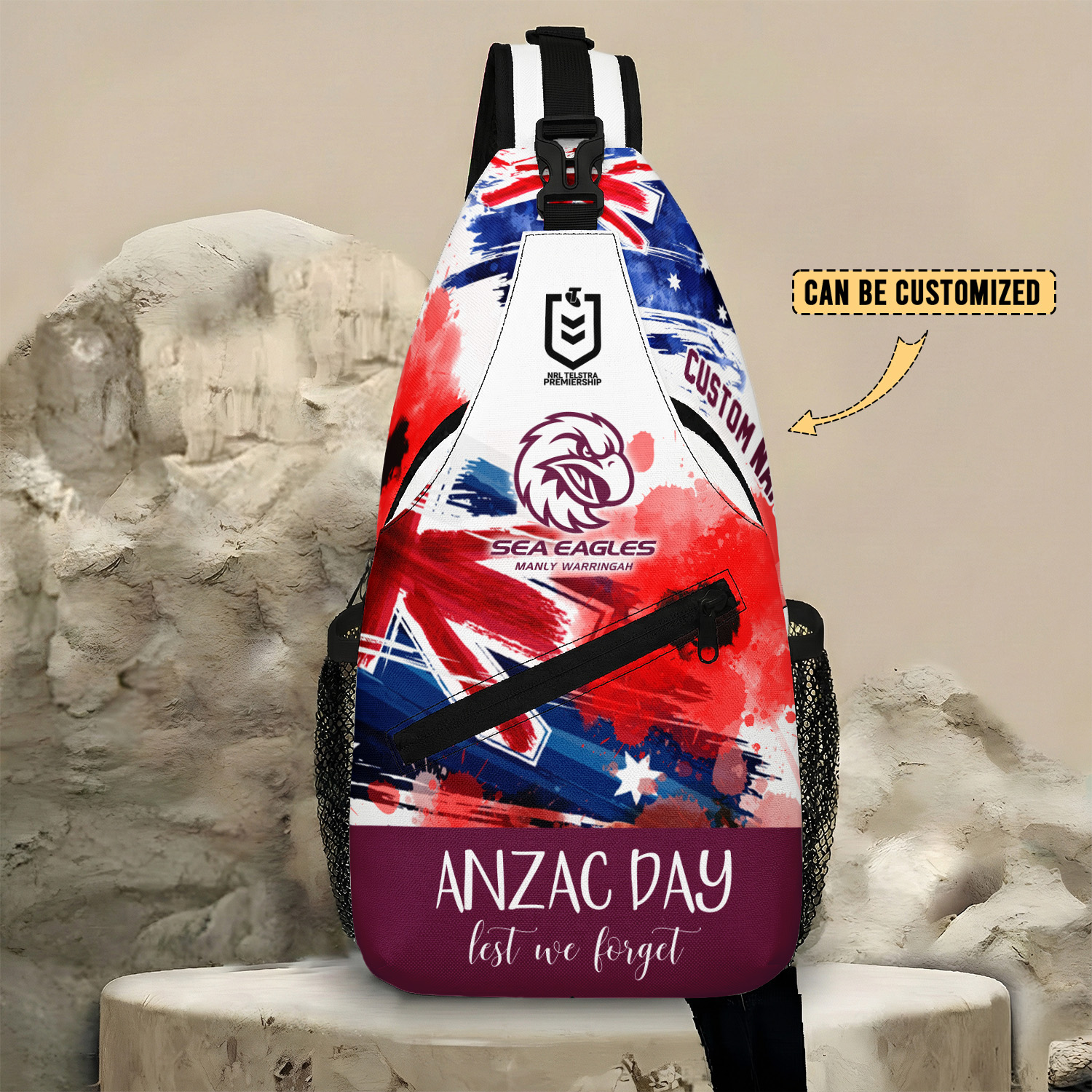 Auspiritmerch Manly Warringah Sea Eagles x Anzac Day Personalized Sling Bags Gift For Fans