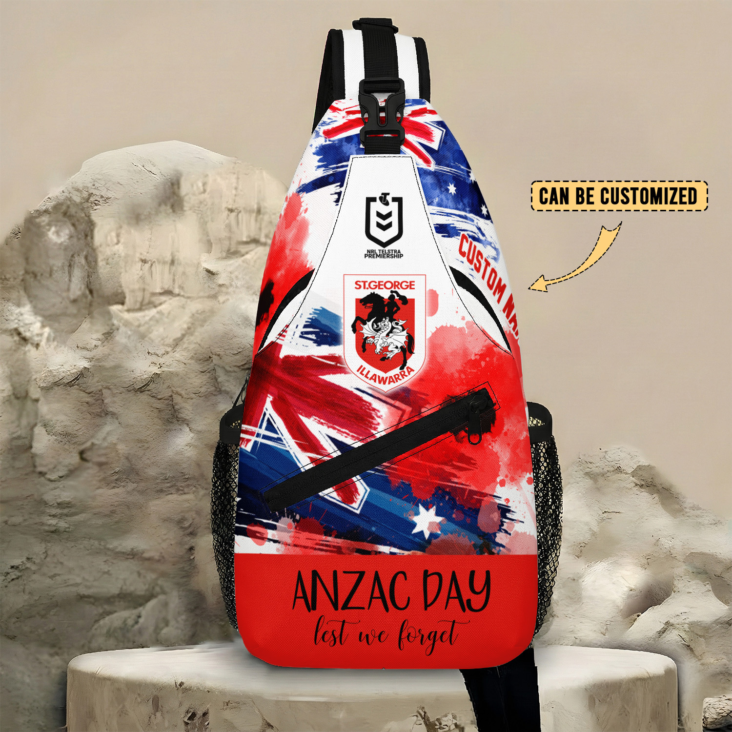 Auspiritmerch St. George Illawarra Dragons x Anzac Day Personalized Sling Bags Gift For Fans