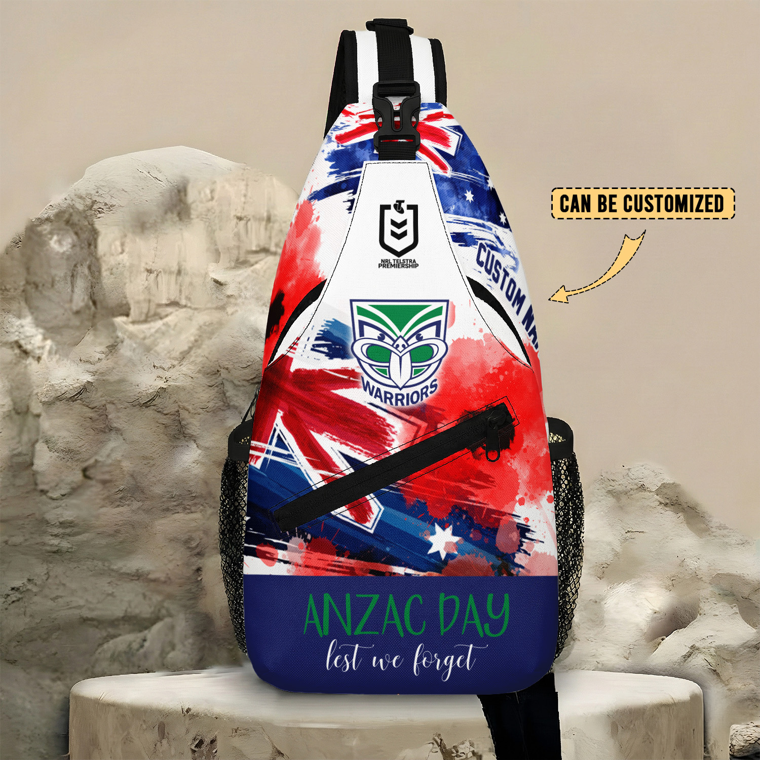 Auspiritmerch New Zealand Warriors x Anzac Day Personalized Sling Bags Gift For Fans