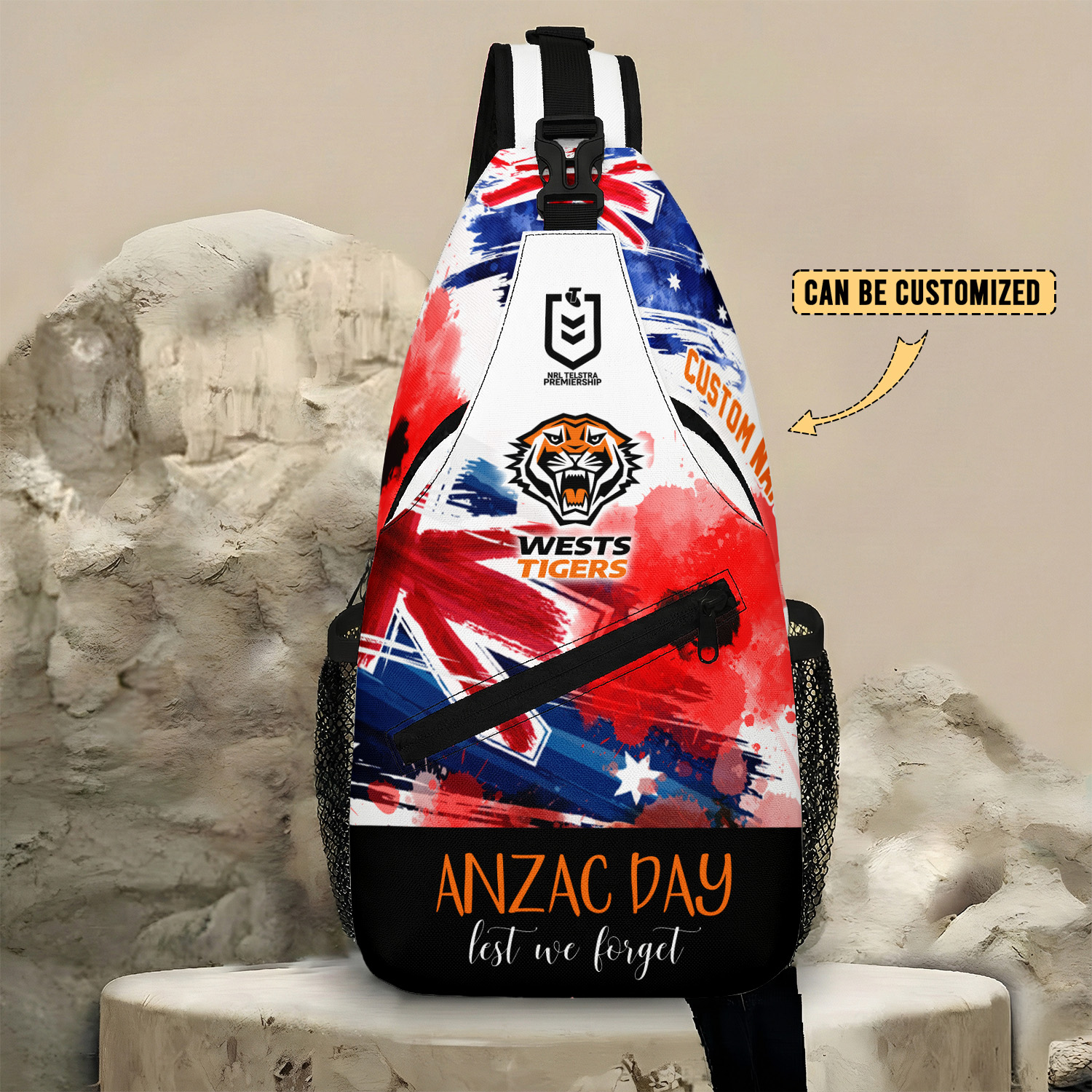 Auspiritmerch Wests Tigers x Anzac Day Personalized Sling Bags Gift For Fans