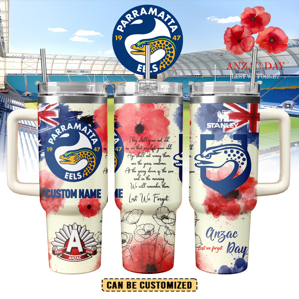 Auspiritmerch Parramatta Eels x Anzac Day Custom Stanley Quencher 40oz Stainless Steel Tumbler With Handle