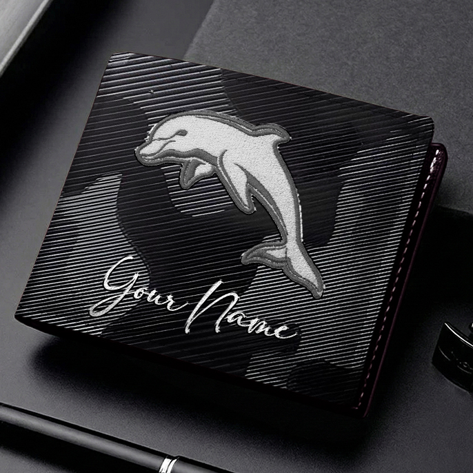 Auspiritmerch Dolphins Personalized Leather Wallet Gift For Fans