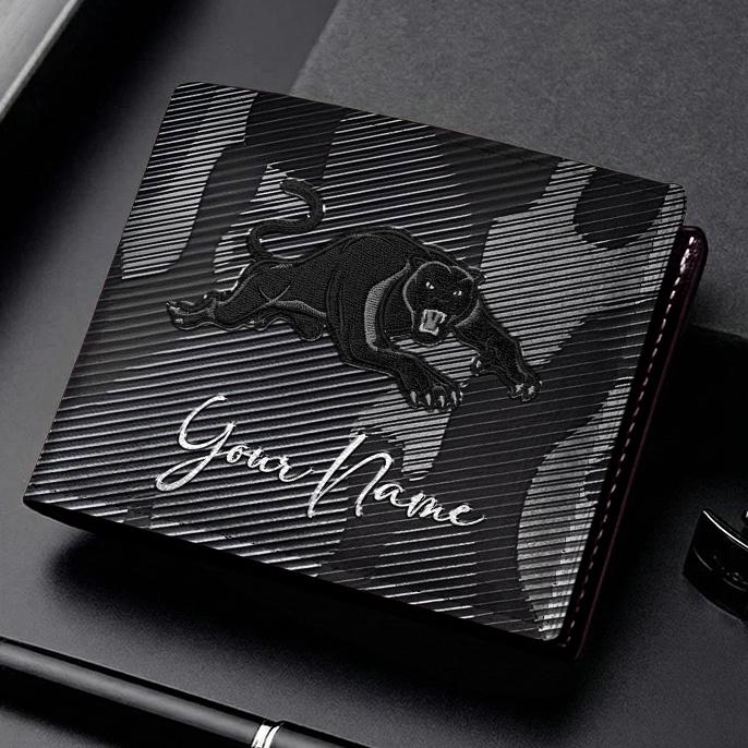 Auspiritmerch Penrith Panthers Personalized Leather Wallet Gift For Fans
