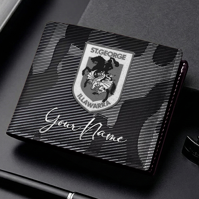 Auspiritmerch St. George Illawarra Dragons Personalized Leather Wallet Gift For Fans