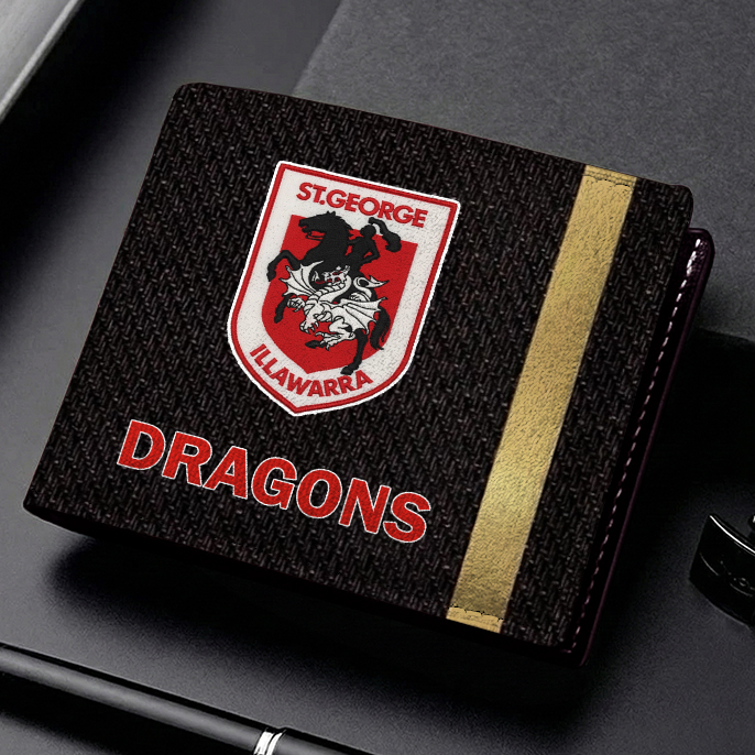 Auspiritmerch St. George Illawarra Dragons Personalized Leather Wallet Gift For Fans