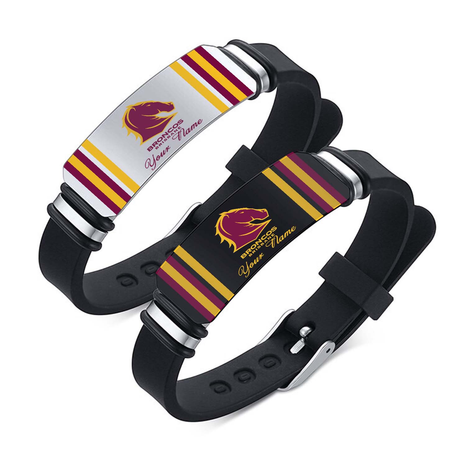 Auspiritmerch Brisbane Broncos Personalized Steel Silicone Bracelet Gift For Fans