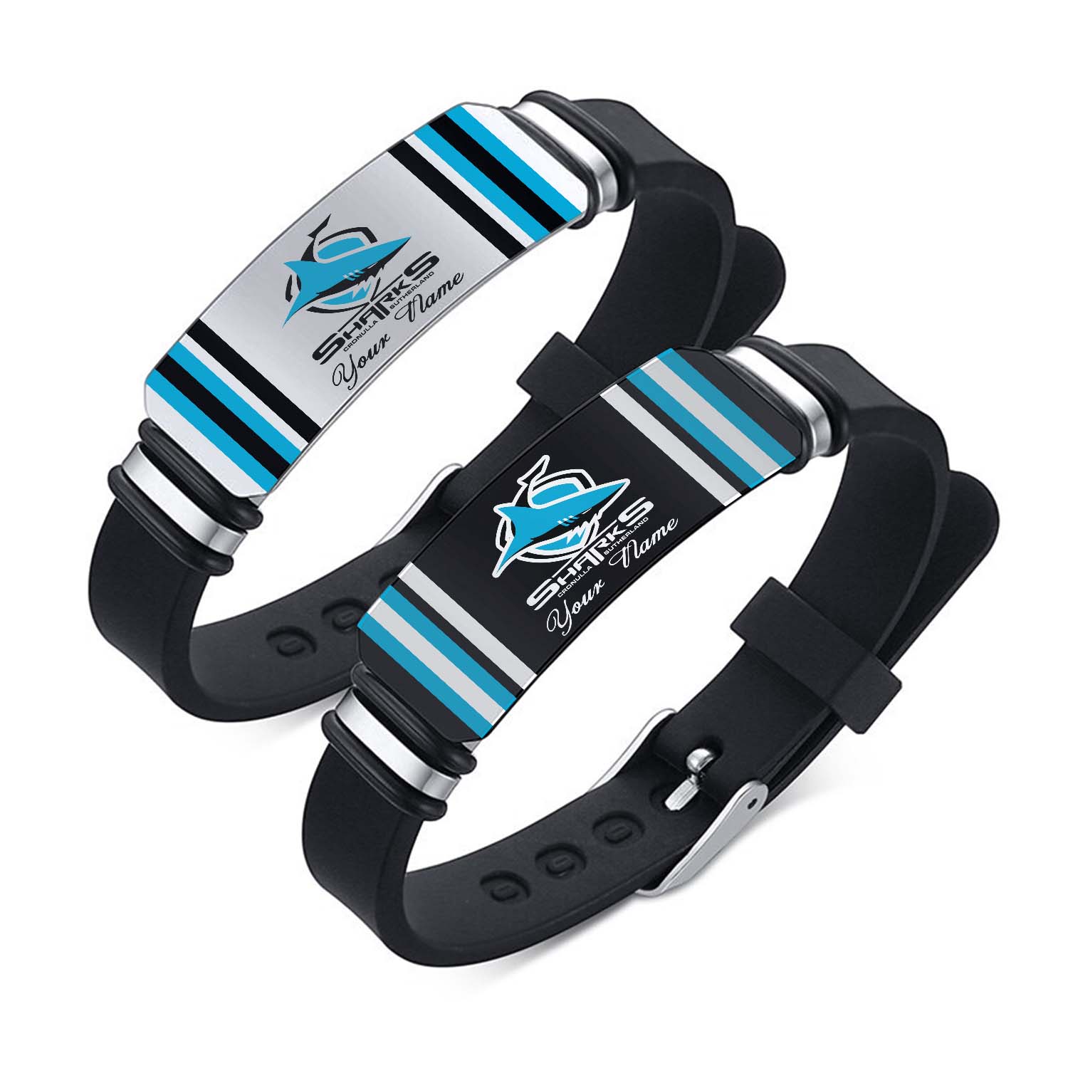 Auspiritmerch Cronulla-Sutherland Sharks Personalized Steel Silicone Bracelet Gift For Fans