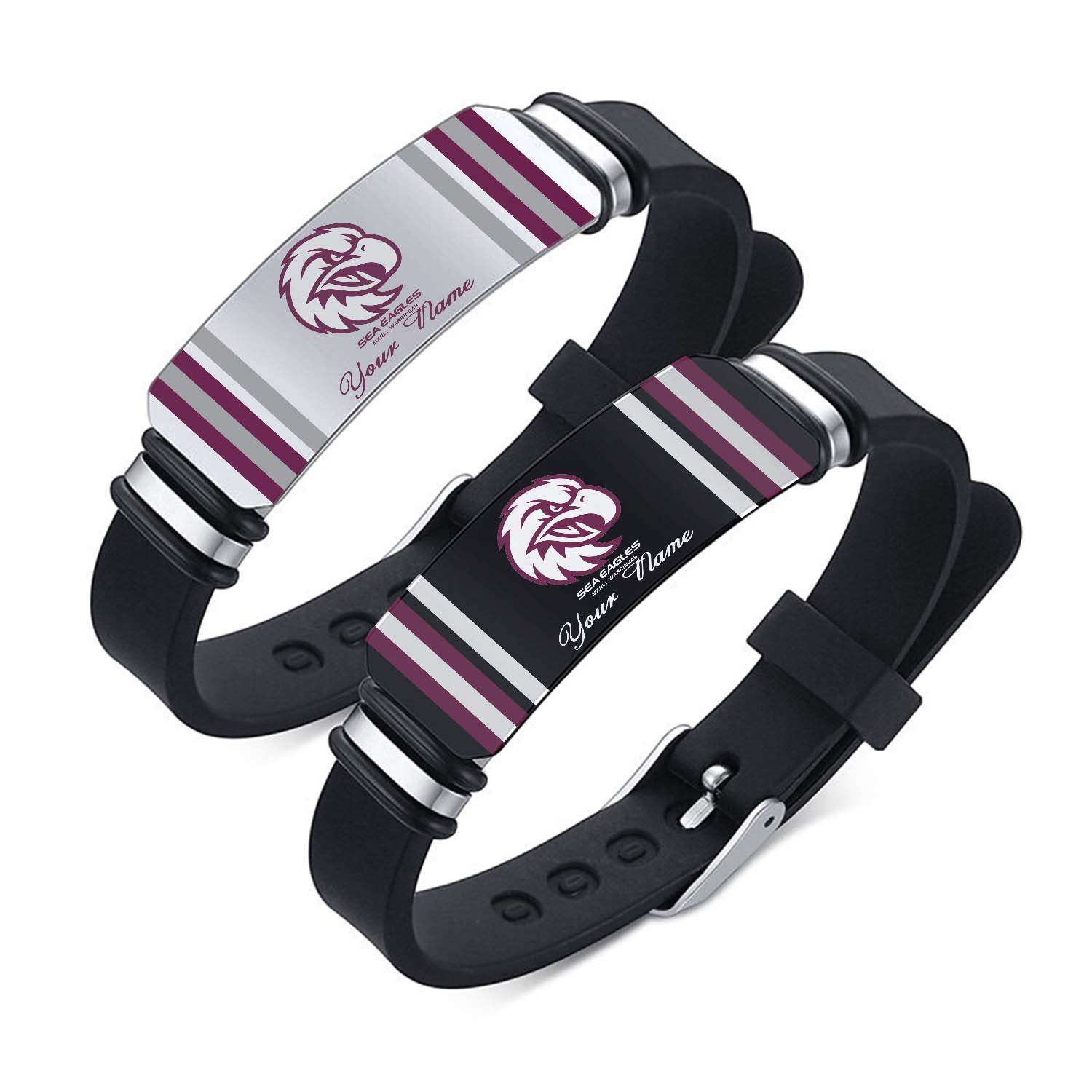 Auspiritmerch Manly Warringah Sea Eagles Personalized Steel Silicone Bracelet Gift For Fans