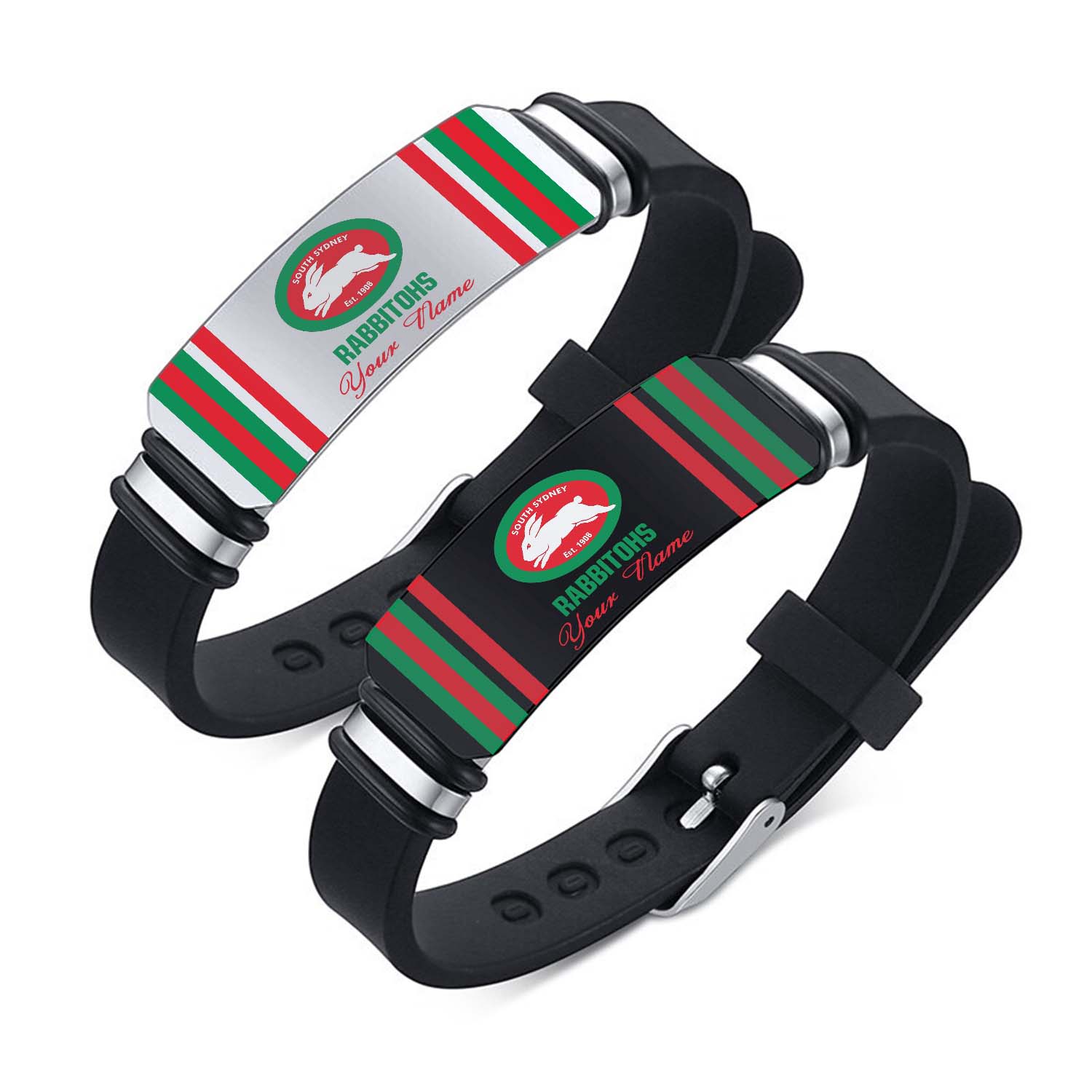 Auspiritmerch South Sydney Rabbitohs Personalized Steel Silicone Bracelet Gift For Fans