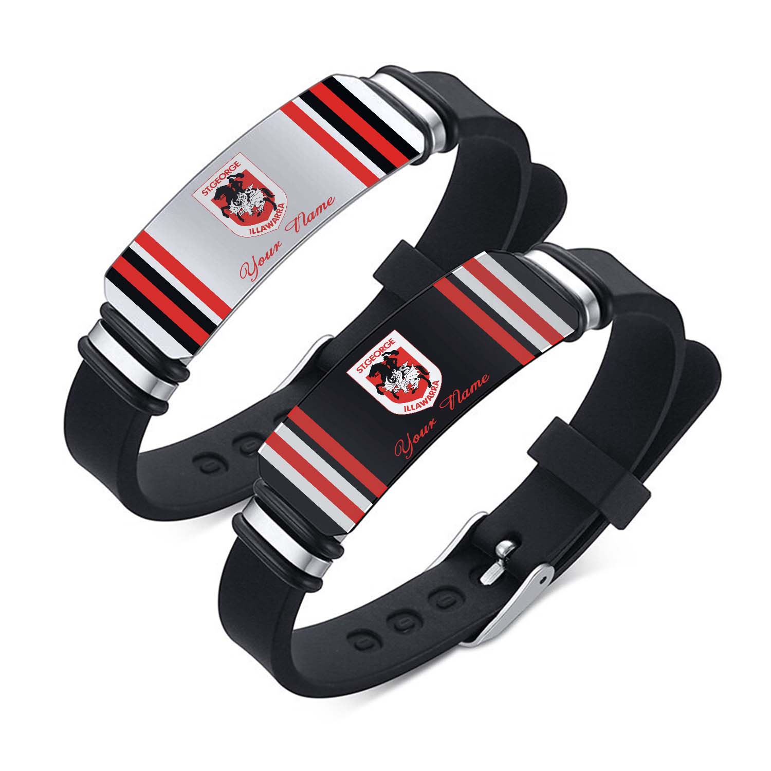 Auspiritmerch St. George Illawarra Dragons Personalized Steel Silicone Bracelet Gift For Fans