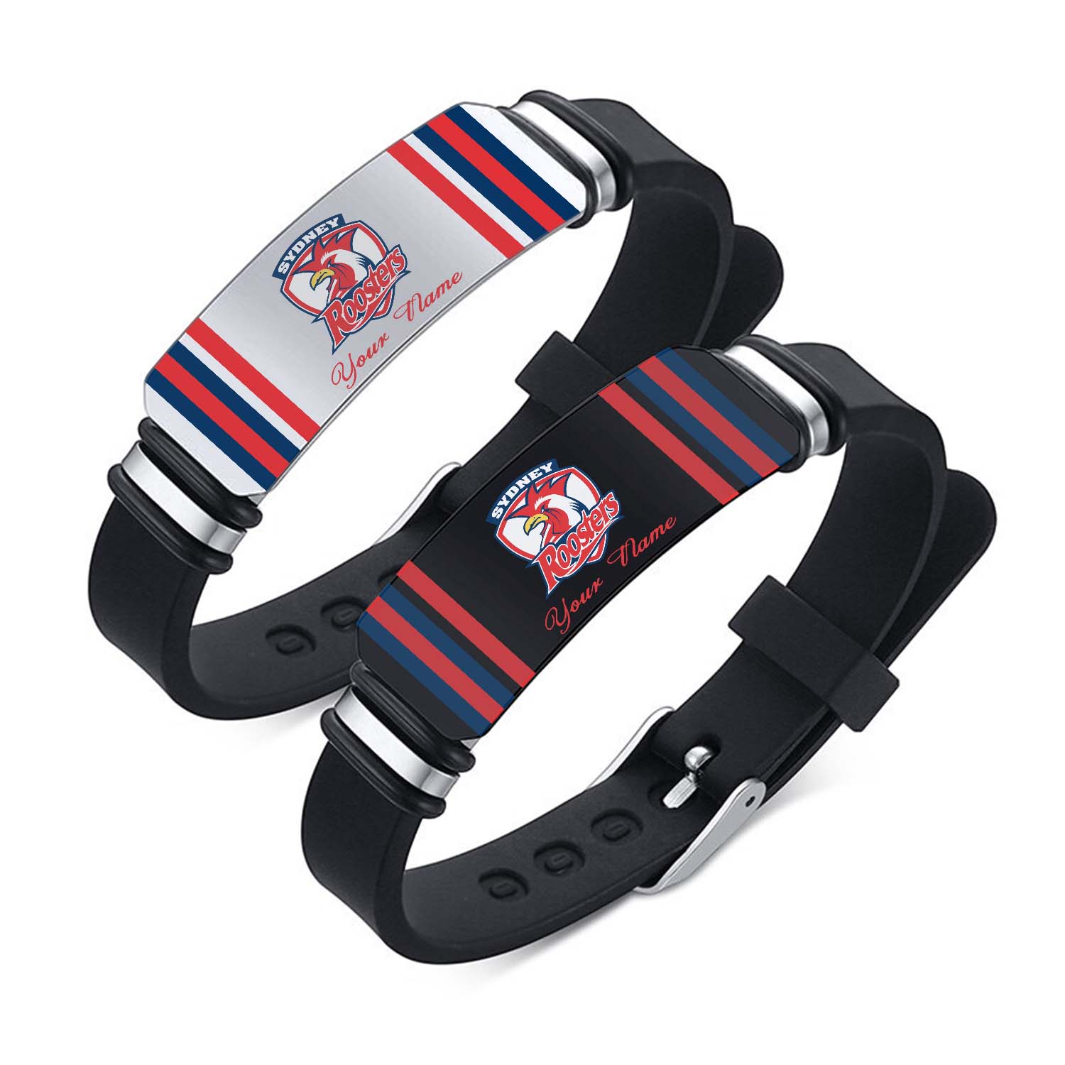 Auspiritmerch Sydney Roosters Personalized Steel Silicone Bracelet Gift For Fans