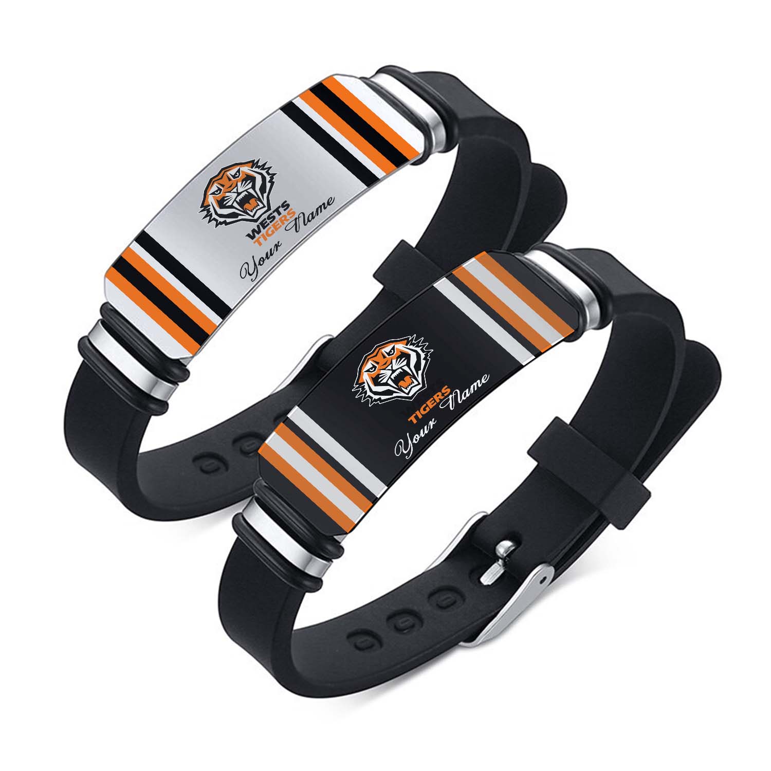 Auspiritmerch Wests Tigers Personalized Steel Silicone Bracelet Gift For Fans