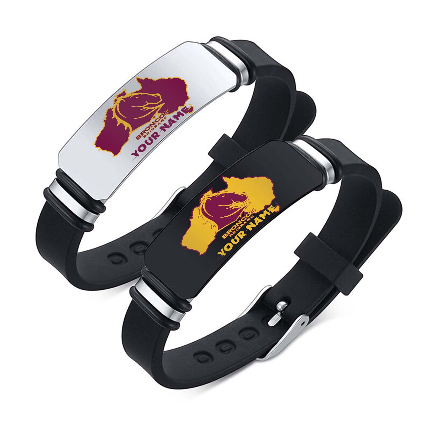 Auspiritmerch Brisbane Broncos Personalized Steel Silicone Bracelet Gift For Fans
